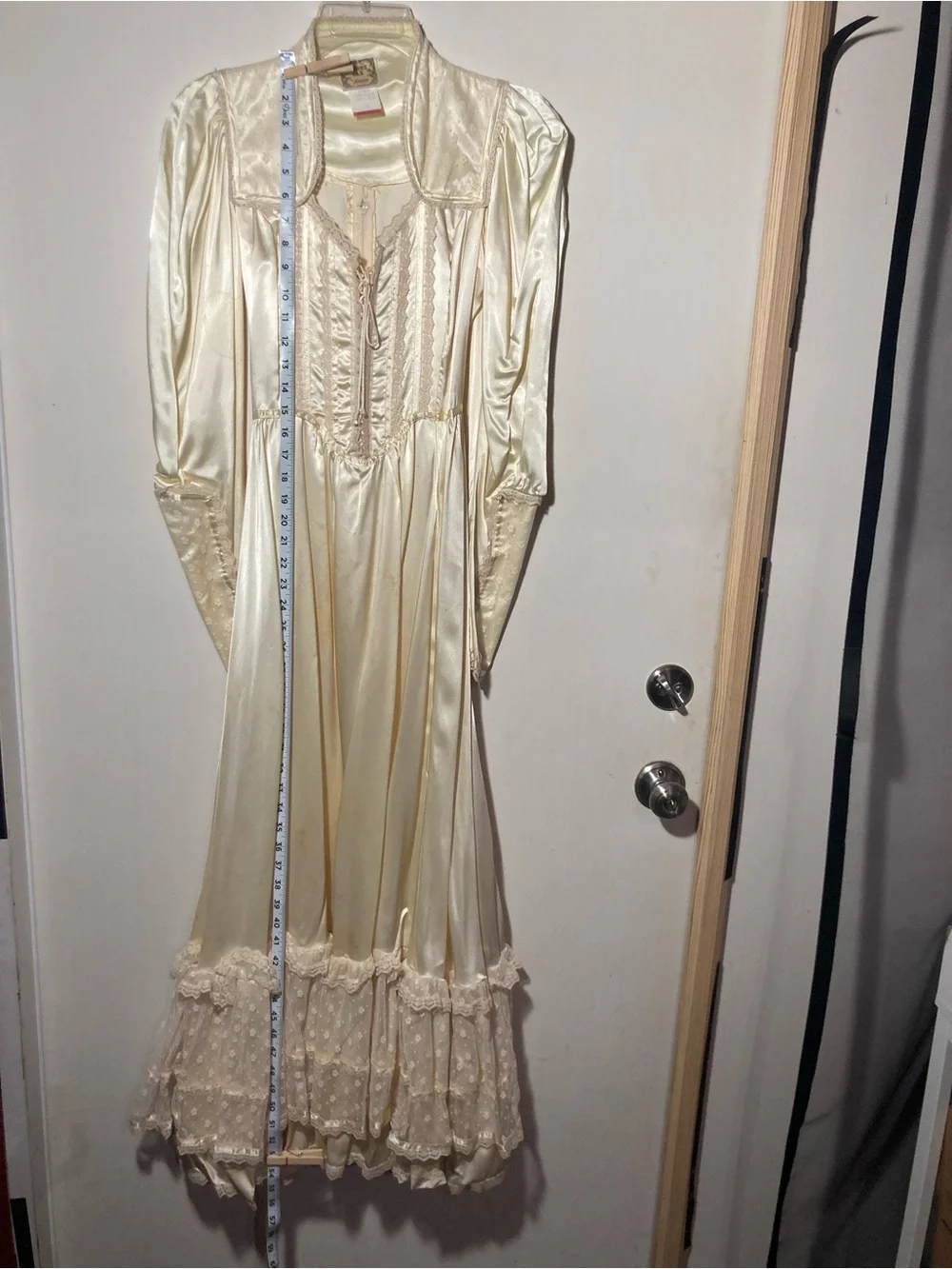 Gunne Sax 1970’s Satin Corset Maxi Dress Lace Beads Size 7 (Size XSmall) AS IS - Picture 12 of 16